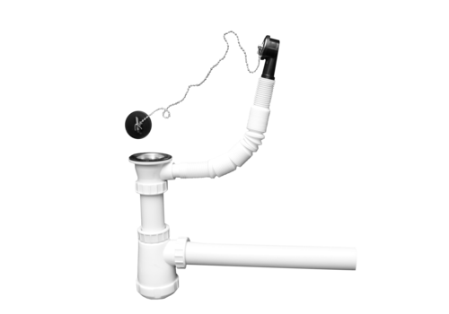  HorecaTraders Drain plug with overflow, stopper, chain and cup siphon 
