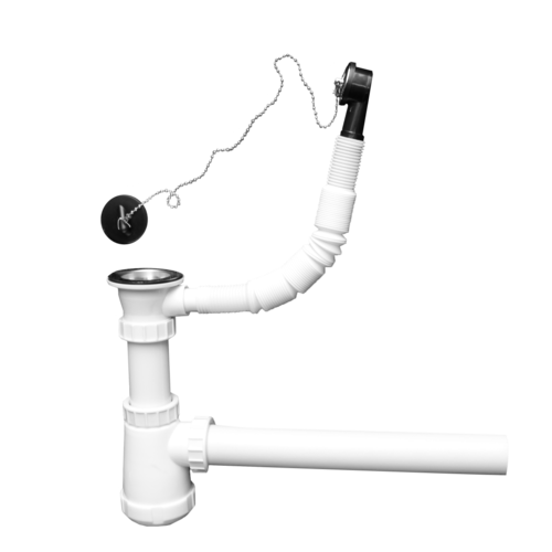  HorecaTraders Drain plug with overflow, plug, chain and cup siphon 