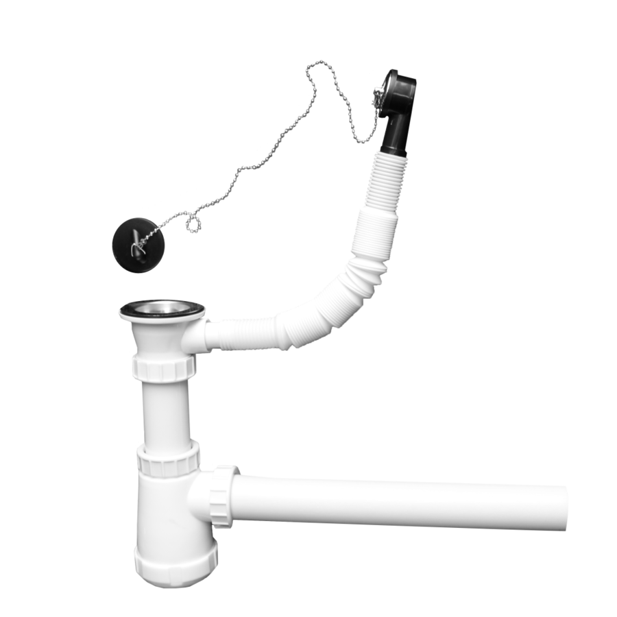 Bouchon de vidange avec trop-plein, bouchon, chaîne et siphon à coupelle
