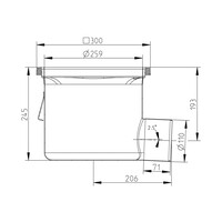 Floor drain | 300 x 300 mm | stainless steel 304 | horizontal connection | 7.80 l/s
