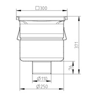 Vloerput | 300 x 300 mm | RVS 304 | verticale aansluiting  | 7,80 l/s