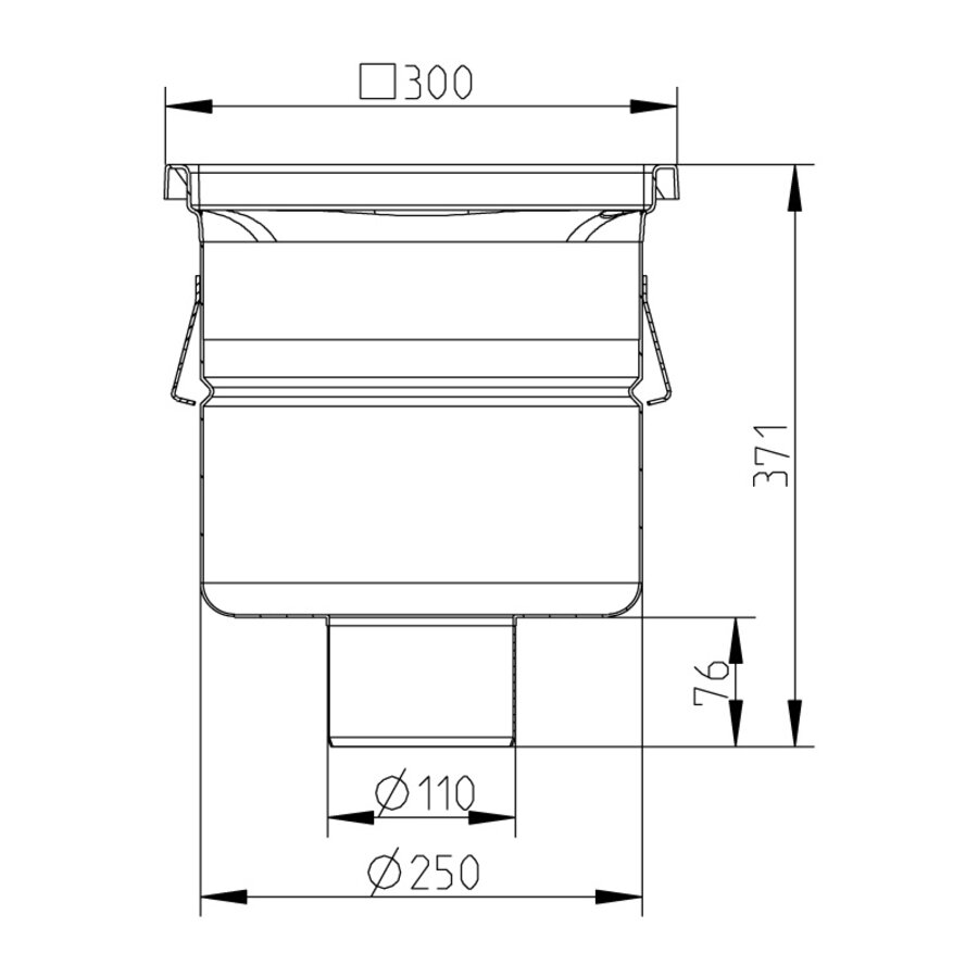 Floor drain | 300 x 300 mm | stainless steel 304 | vertical connection | 7.80 l/s