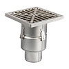 HorecaTraders Siphon de sol | 250 x 250 mm | Acier inoxydable 304 | connexion verticale | 3,70 l/s
