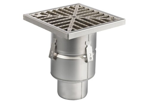  HorecaTraders Siphon de sol | 250 x 250 mm | Acier inoxydable 304 | connexion verticale | 3,70 l/s 