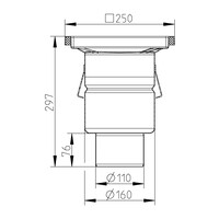 Siphon de sol | 250 x 250 mm | Acier inoxydable 304 | connexion verticale | 3,70 l/s