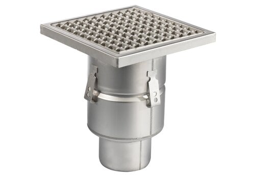  HorecaTraders Floor drain | 250 x 250 mm | stainless steel 304 | vertical connection | 3.70 l/s 