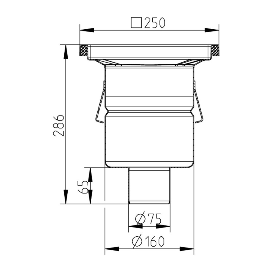 Bodenablauf | 250 x 250 mm | Edelstahl 304 | vertikale Verbindung | 3,70 l/s