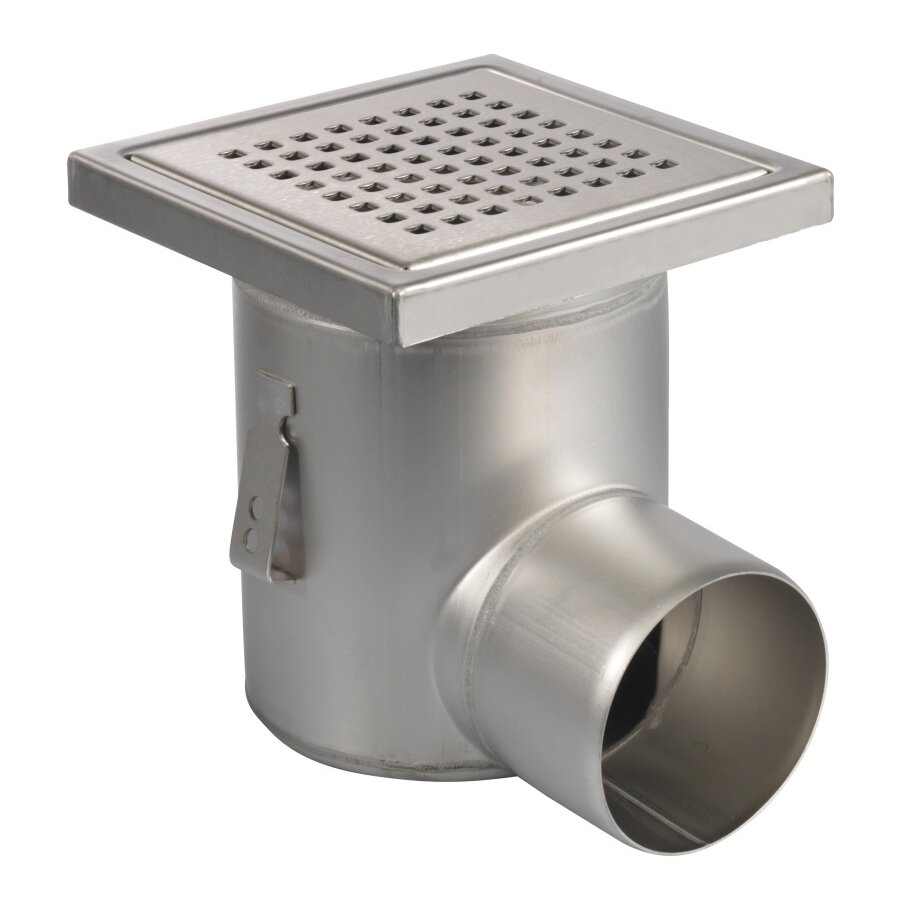 Bodenablauf | 200 x 200 mm | Edelstahl 304 | horizontale Verbindung | 3,70 l/s