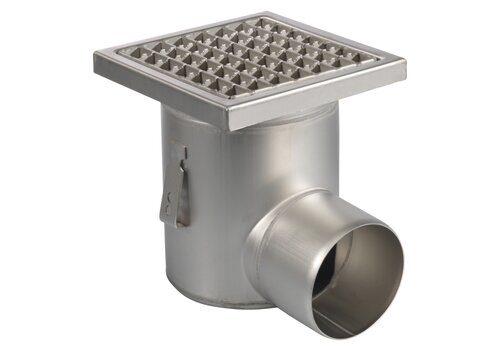  HorecaTraders Siphon de sol | 200 x 200 mm | Acier inoxydable 304 | connexion horizontale | 3,70 l/s 