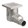 HorecaTraders Siphon de sol | 200 x 200 mm | Acier inoxydable 304 | connexion horizontale | 3,70 l/s