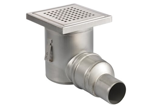  HorecaTraders Siphon de sol | 200 x 200 mm | Acier inoxydable 304 | connexion horizontale | 3,70 l/s 