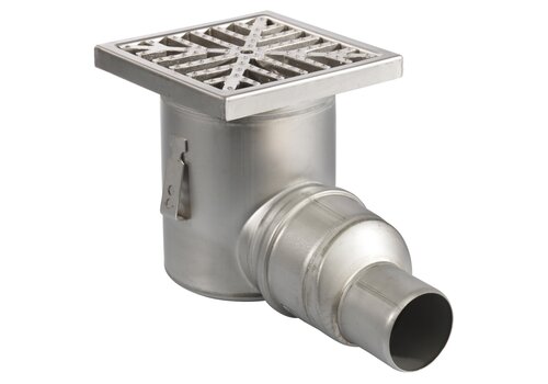  HorecaTraders Siphon de sol | 200 x 200 mm | Acier inoxydable 304 | connexion horizontale | 3,70 l/s 
