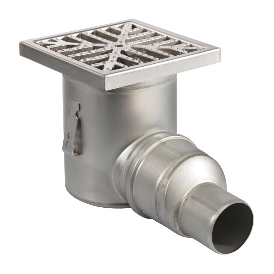 Bodenablauf | 200 x 200 mm | Edelstahl 304 | horizontale Verbindung | 3,70 l/s