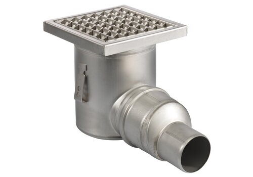  HorecaTraders Siphon de sol | 200 x 200 mm | Acier inoxydable 304 | connexion horizontale | 3,70 l/s 