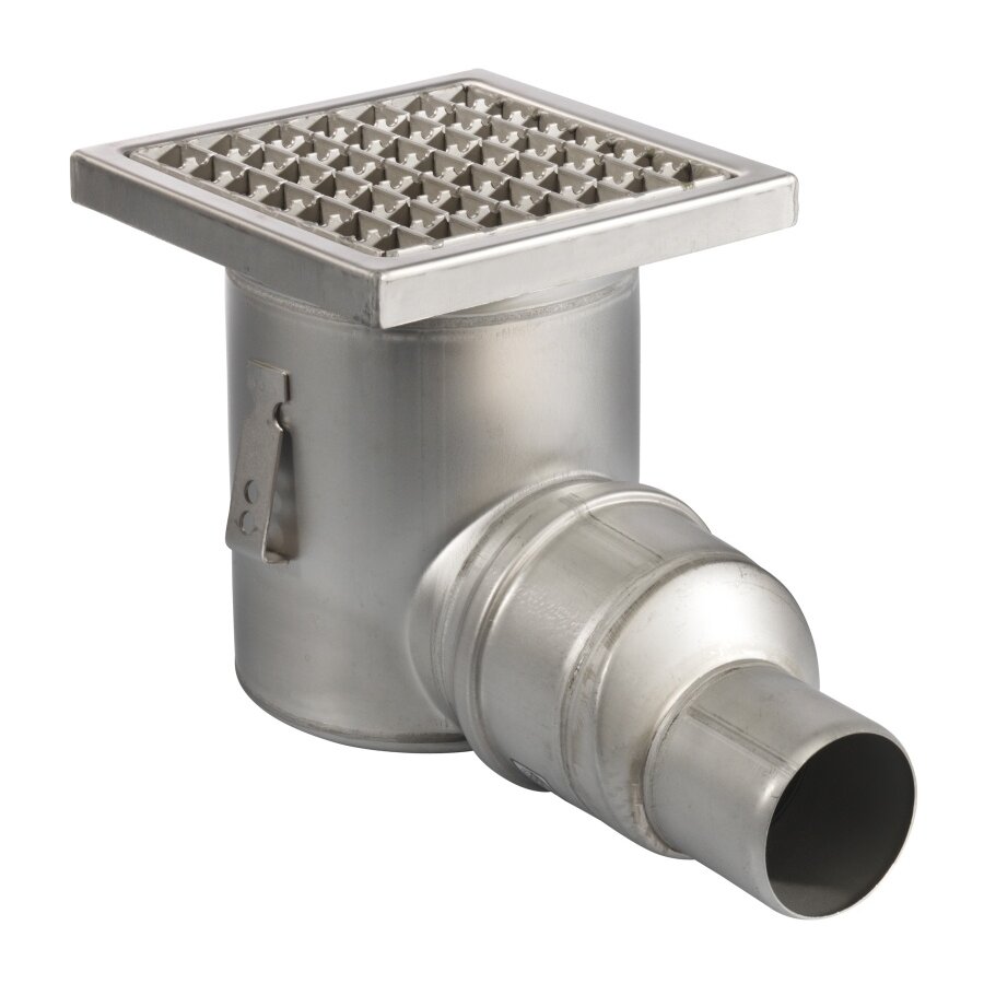 Bodenablauf | 200 x 200 mm | Edelstahl 304 | horizontale Verbindung | 3,70 l/s