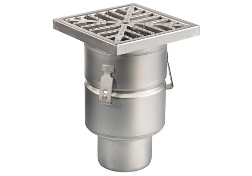  HorecaTraders Siphon de sol | 200 x 200 mm | Acier inoxydable 304 | connexion verticale | 3,70 l/s 