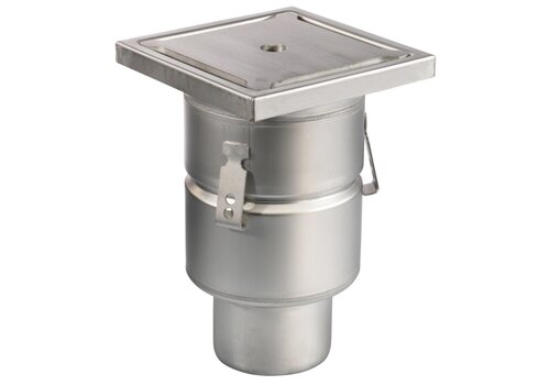  HorecaTraders Siphon de sol | 200 x 200 mm | Acier inoxydable 304 | connexion verticale | 3,70 l/s 