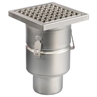 Siphon de sol | 200 x 200 mm | Acier inoxydable 304 | connexion verticale | 3,70 l/s