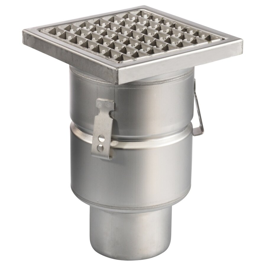 Siphon de sol | 200 x 200 mm | Acier inoxydable 304 | connexion verticale | 3,70 l/s