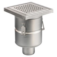 Floor drain | 200 x 200 mm | stainless steel 304 | vertical connection | 3.70 l/s