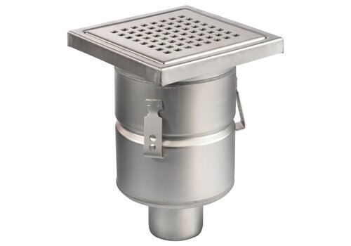  HorecaTraders Siphon de sol | 200 x 200 mm | Acier inoxydable 304 | connexion verticale | 3,70 l/s 