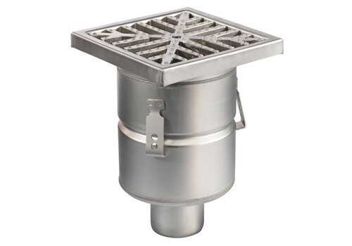  HorecaTraders Siphon de sol | 200 x 200 mm | Acier inoxydable 304 | connexion verticale | 3,70 l/s 