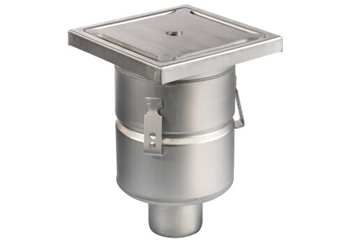  HorecaTraders Siphon de sol | 200 x 200 mm | Acier inoxydable 304 | connexion verticale | 3,70 l/s 
