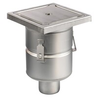 Siphon de sol | 200 x 200 mm | Acier inoxydable 304 | connexion verticale | 3,70 l/s