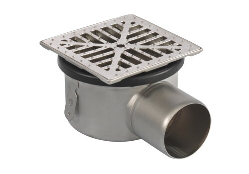  HorecaTraders Siphon de sol | 200 x 200 mm | Acier inoxydable 304 | connexion horizontale | 3,70 l/s 
