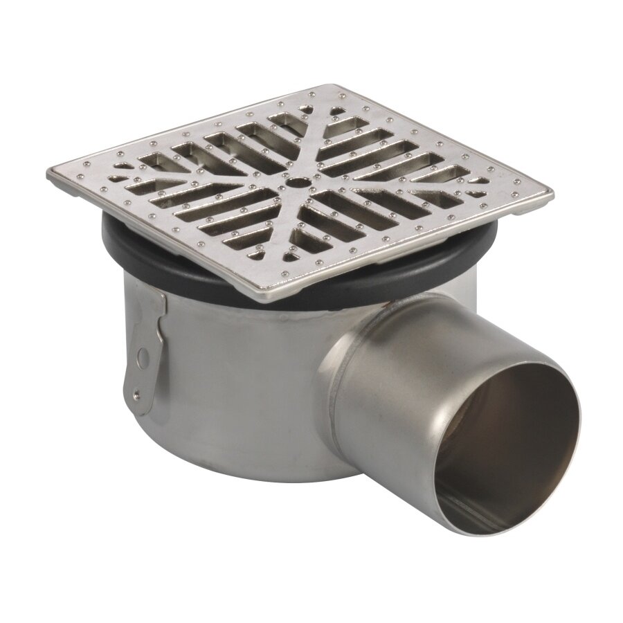 Bodenablauf | 200 x 200 mm | Edelstahl 304 | horizontale Verbindung | 3,70 l/s