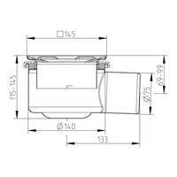 Vloerput | 200 x 200 mm | RVS 304 | horizontale aansluiting  | 3,70 l/s