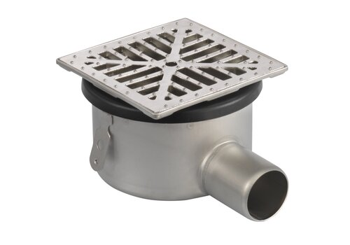  HorecaTraders Siphon de sol | 145 x 145 mm | Acier inoxydable 304 | connexion horizontale | 1,40 l/s 