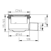 Vloerput | 145 x 145 mm | RVS 304 | horizontale aansluiting  | 1,40 l/s