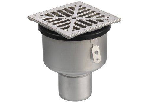  HorecaTraders Siphon de sol | 200 x 200 mm | Acier inoxydable 304 | connexion verticale | 3,70 l/s 
