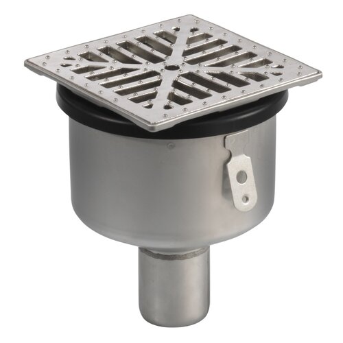  HorecaTraders Floor drain | 145 x 145 mm | stainless steel 304 | vertical connection | 1.40 l/s 