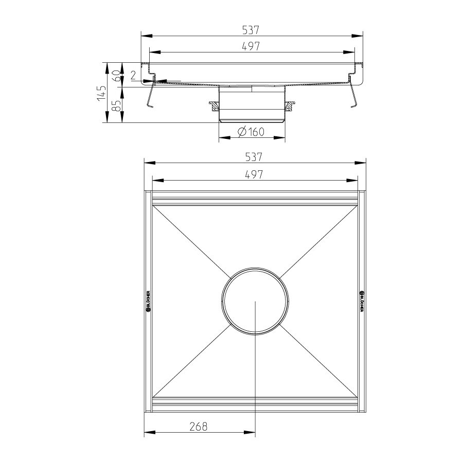 Keukengoot | RVS 304 | 500 x 500 mm