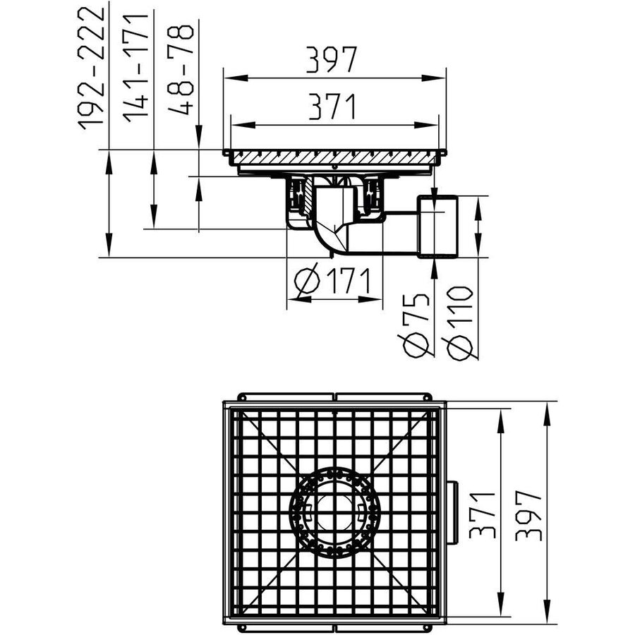 Keukengoot| RVS |  397 x 397 mm 1,50 l/s - 2,00 l/s