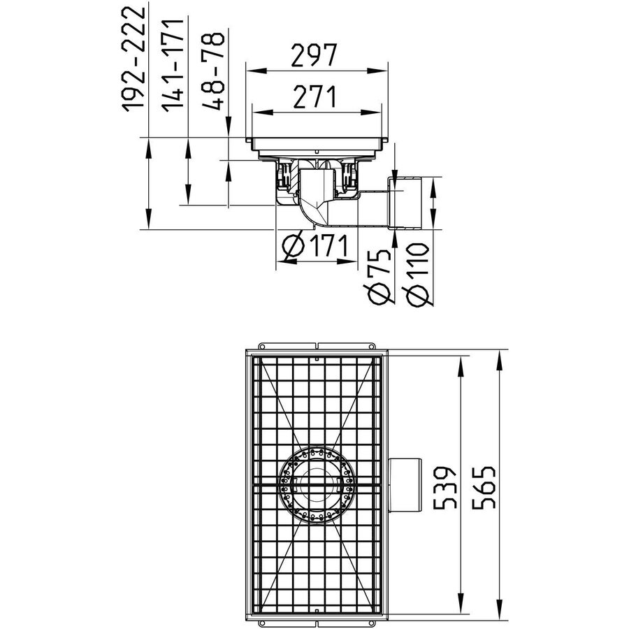 Floor drain| 565 x 297mm | 1.50 l/s - 2.00 l/s | Stainless steel
