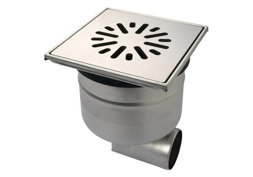 HorecaTraders Siphon de sol | 200 x 200 mm | Acier inoxydable 304 | connexion horizontale | 1,60 l/s 