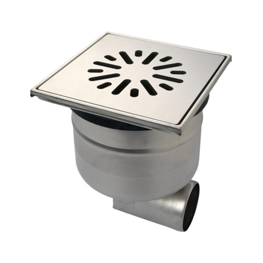Floor well | 200x200mm | stainless steel 304 | horizontal connection | 1.60 l/s
