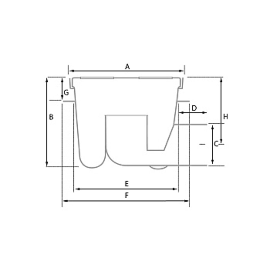 Vloerput | 200 x 200 mm | RVS 304 | horizontale aansluiting  | 1,60 l/s