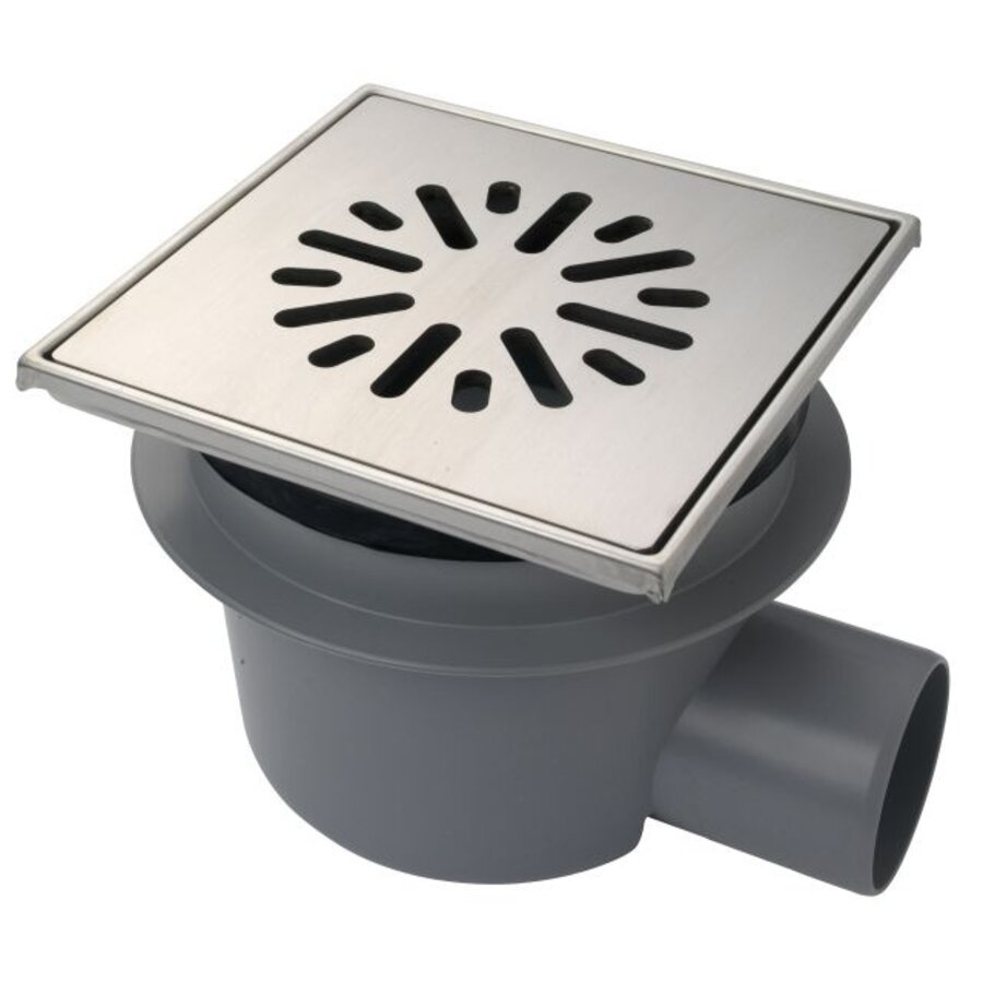 Floor drain | 200 x 200 mm | stainless steel 304 | horizontal connection | 1.30 l/s