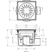 Floor drain | 200 x 200 mm | stainless steel 304 | horizontal connection | 1.30 l/s