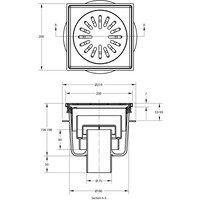 Vloerput | 200  x 200 mm | RVS 304 | verticale aansluiting  | 1,60 l/s