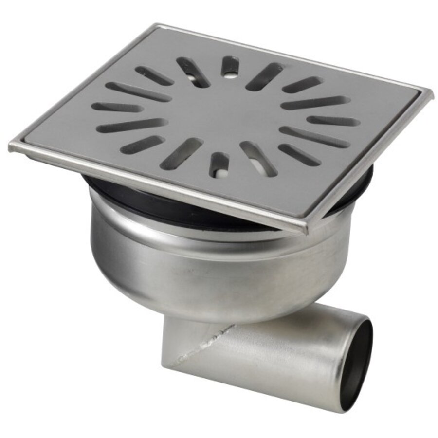 Bodenablauf | 150 x 150 mm | Edelstahl 304 | horizontale Verbindung | 1,30 l/s