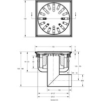 Floor drain | 150 x 150mm | stainless steel 304 | horizontal connection | 1.30 l/s