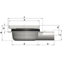 Vloerput | 150 x 150 mm | RVS 304 | horizontale aansluiting  | 0,70 l/s