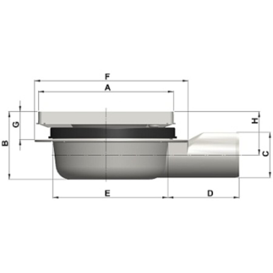 Floor well | 150x150mm | stainless steel 304 | horizontal connection | 0.70 l/s