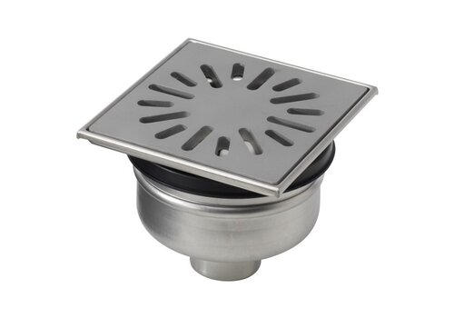  HorecaTraders Siphon de sol | 150 x 150 mm | Acier inoxydable 304 | connexion verticale | 1,00 l/s 