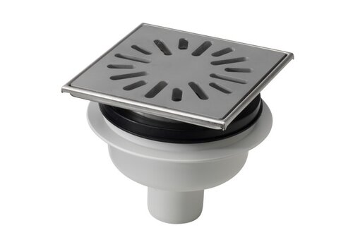 HorecaTraders Siphon de sol | 150 x 150 mm | Acier inoxydable 304 | connexion verticale | 1,00 l/s 